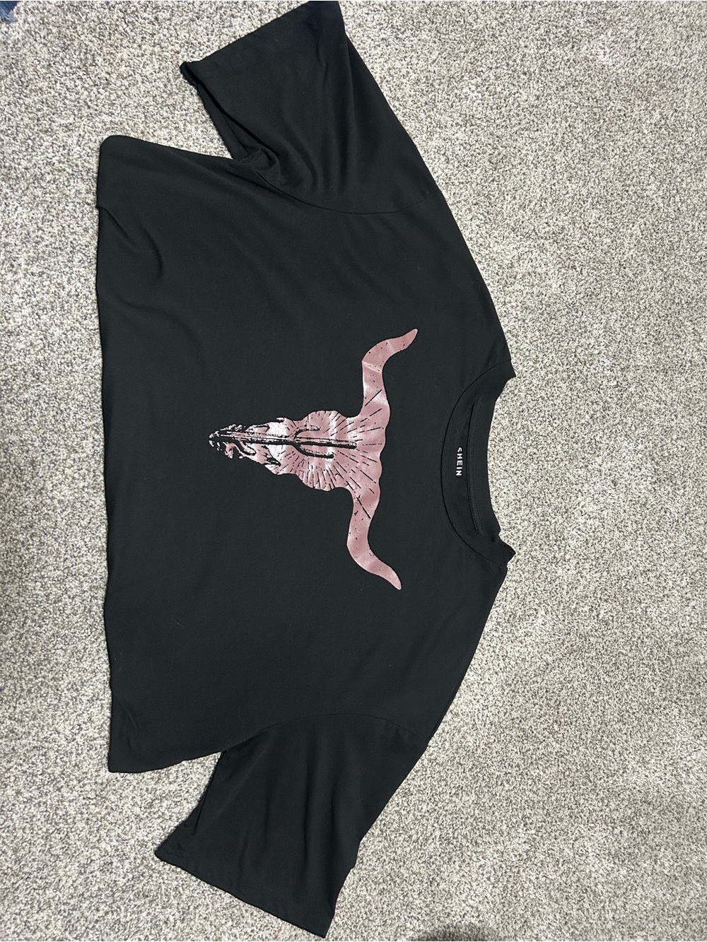 Black Graphic Tee with Pink Metallic Longhorn Graphic